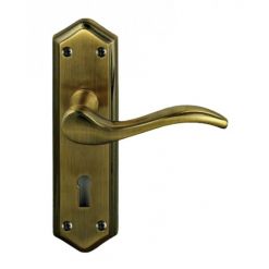 Paris Suite Door Handles On Lock Backplate Antique Bronze