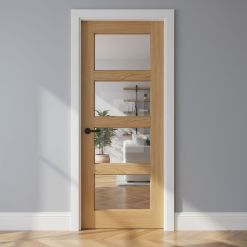 Contemporary Internal White Oak 4 Lite Clear Glazed Finished Door