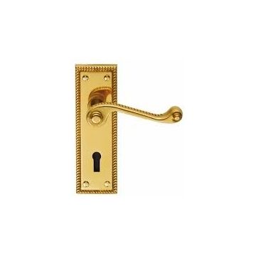 Georgian Door Handles On Lock Backplate Polished Brass 