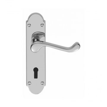Epsom Suite Door Handle on Lock Backplate Polished Chrome