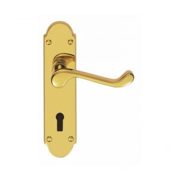 Epsom Suite Door Handle On Lock Backplate Polished Brass