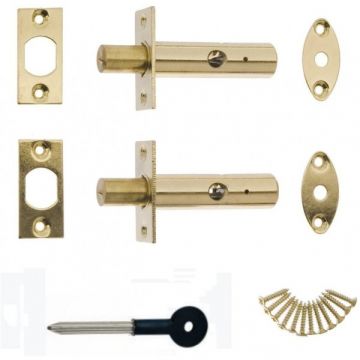 Door Security Bolt Twin Pack With Key Electro Brass