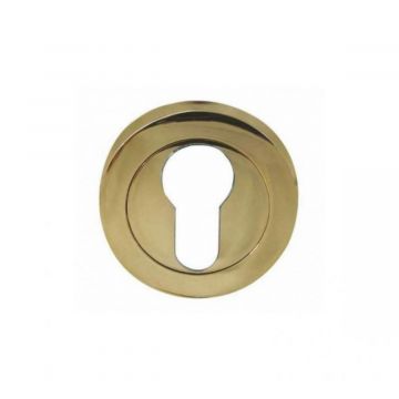 Jedo Designer Euro Profile Escutcheons on 50mm Round Rose Polished Brass