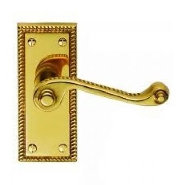 Georgian Suite Door Handle On Latch Backplate Polished Brass