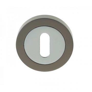 Jedo Standard Keyway Escutcheons on 50mm Round Rose Polished Chrome & Brass Nickel