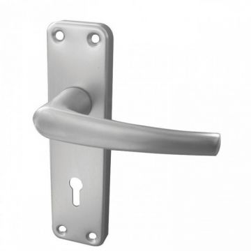 Contract Door Handle On Lock Backplate Satin Anodised Aluminium