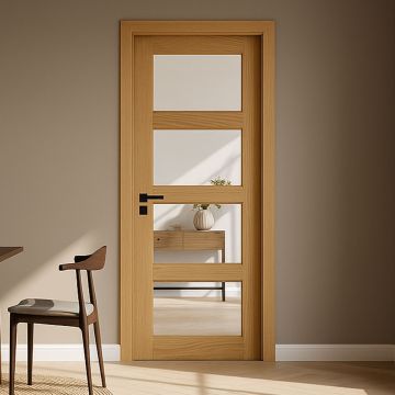 Contemporary Internal White Oak 4 Lite Clear Glazed Finished Door