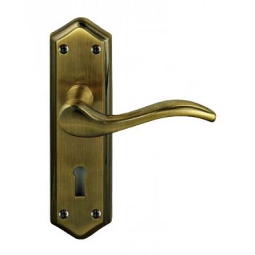 Paris Suite Door Handles On Lock Backplate Antique Bronze