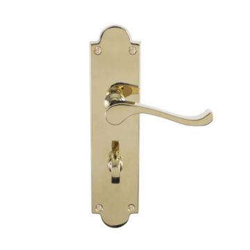 Victorian Door Handles On Bath Backplate Polished Brass 