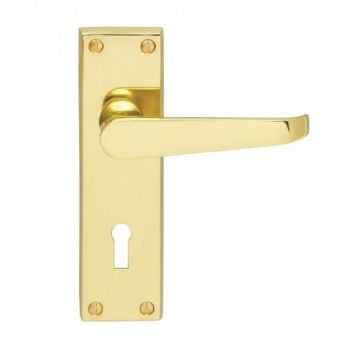 Victorian Door Handle On Lock Backplate Polished Brass 