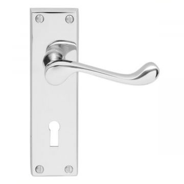 Victorian Door Handle On Lock Backplate Polished Chrome 