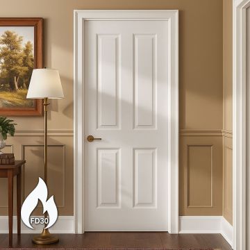 Canterbury Woodgrain Internal White Primed 4 Panel Fire Door