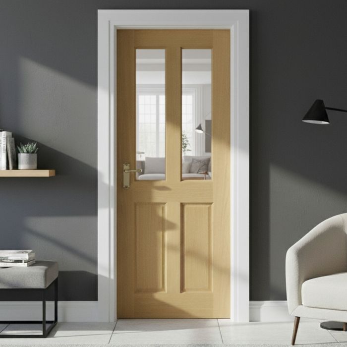 Oxford Internal White Oak 2 Lite Clear Glazed Unfinished Door main product photo