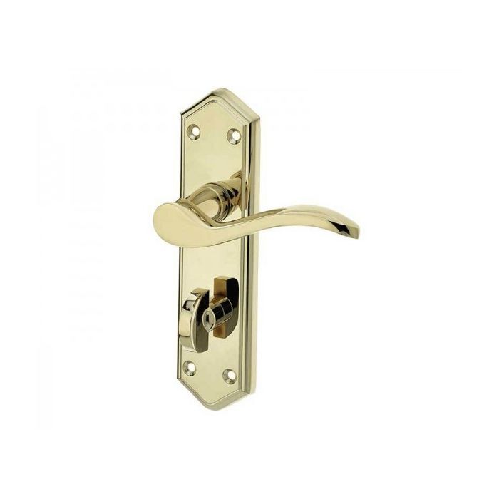 Paris Suite Door Handles On Bath Backplate Polished Brass main product photo